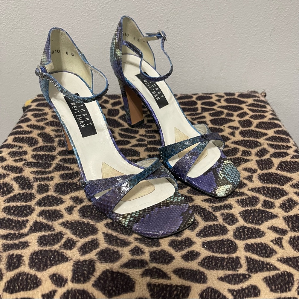 Stuart Weitzman Stencil Python Heels Blue Purple … - image 1
